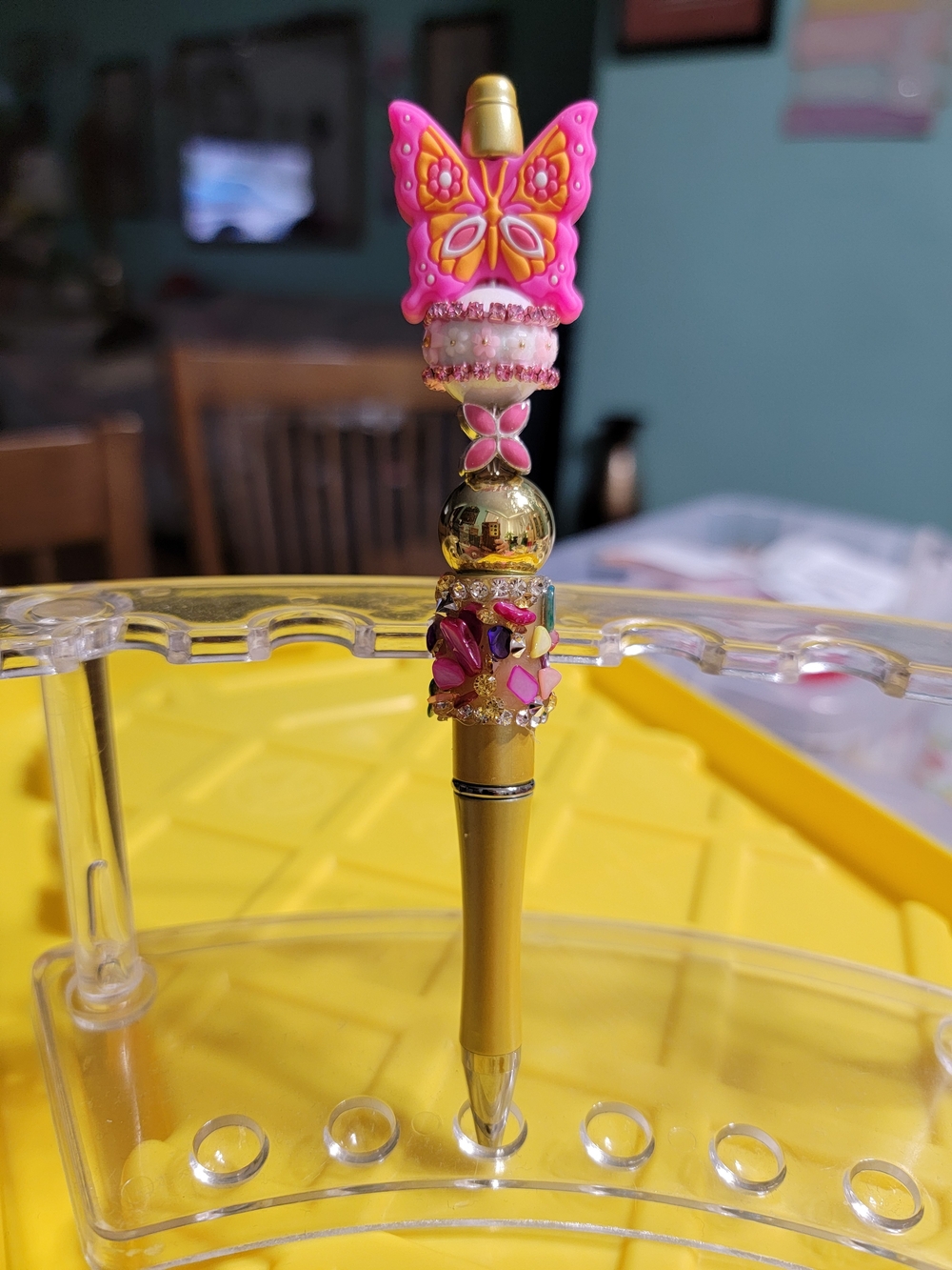 Decorative Pink & Gold Butterfly Beaded Pen - Picture 4 of 4
